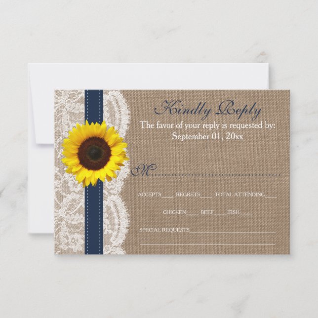 Die rustikale Hochzeitskollektion für Sonnenblumen RSVP Karte (Vorderseite)