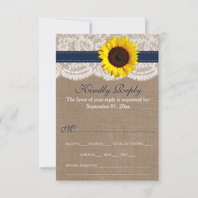 Die rustikale Hochzeitskollektion für Sonnenblumen RSVP Karte (Vorderseite)