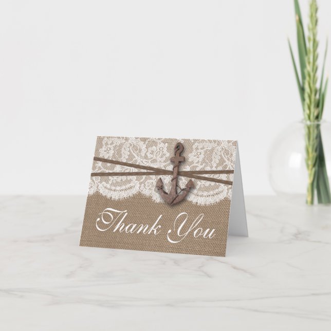 Die rustikale Hochzeitskollektion mit dem Anker Dankeskarte (Vorderseite)