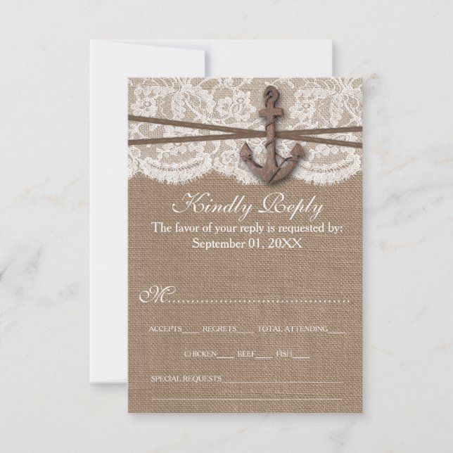 Die rustikale Hochzeitskollektion mit dem Anker RSVP Karte (Vorderseite)