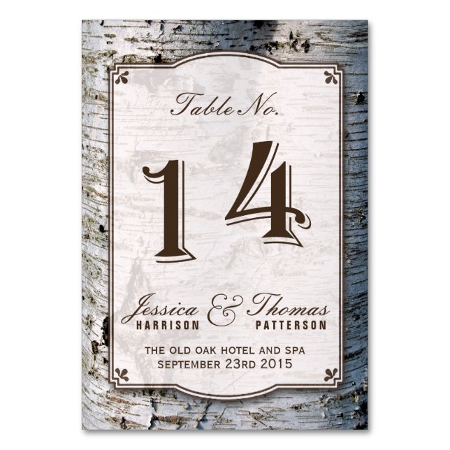 Die rustikale Hochzeitskollektion Silberbaum 14 Tischnummer (Vorderseite)