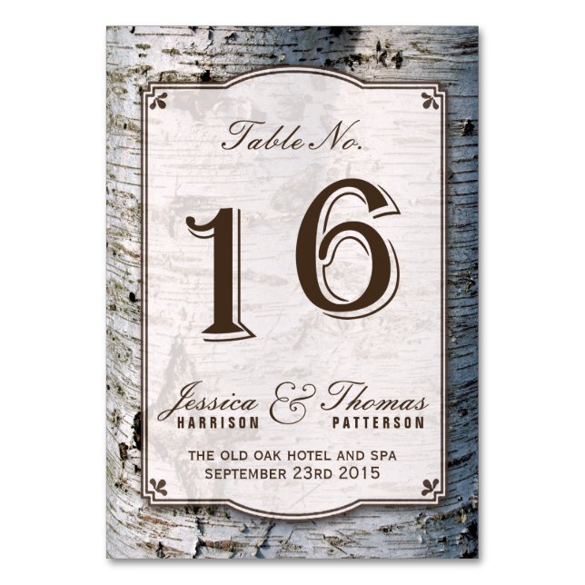 Die rustikale Hochzeitskollektion Silberbaum 16 Tischnummer (Vorderseite)