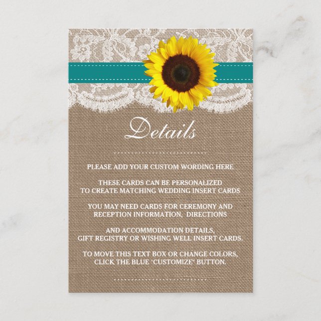 Die rustikale Hochzeitssammlung für Sonnenblumen - Begleitkarte (Vorderseite)
