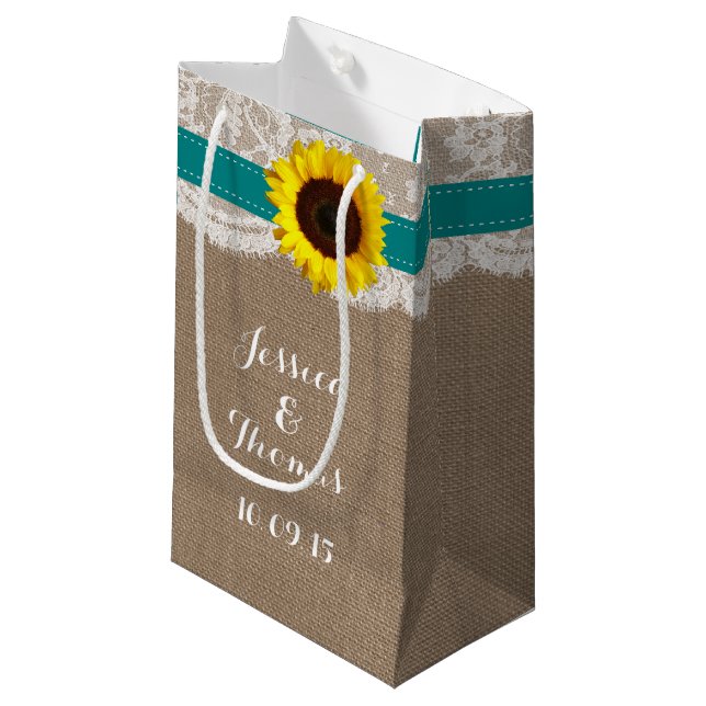 Die rustikale Hochzeitssammlung für Sonnenblumen - Kleine Geschenktüte (Vorderseite Schrägansicht)