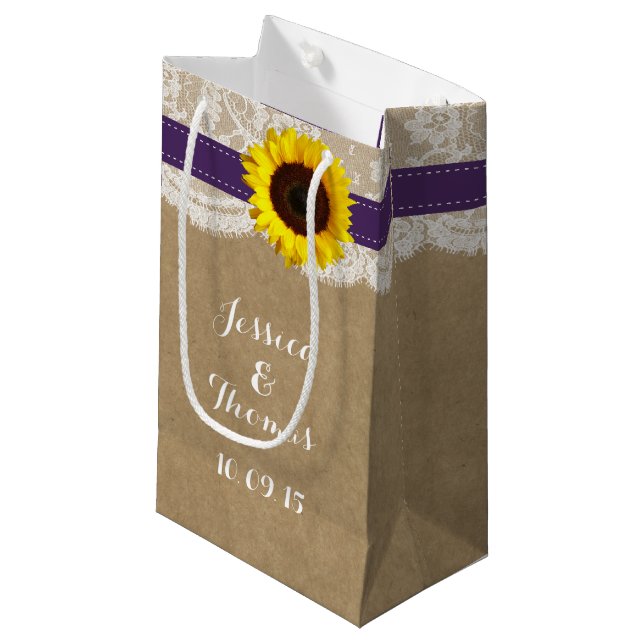Die rustikale Hochzeitssammlung für Sonnenblumen - Kleine Geschenktüte (Vorderseite Schrägansicht)