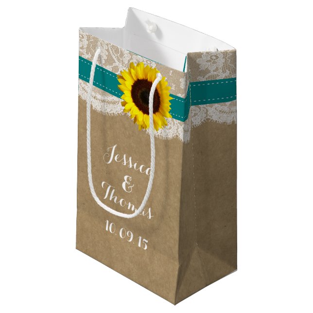 Die rustikale Hochzeitssammlung für Sonnenblumen - Kleine Geschenktüte (Vorderseite Schrägansicht)