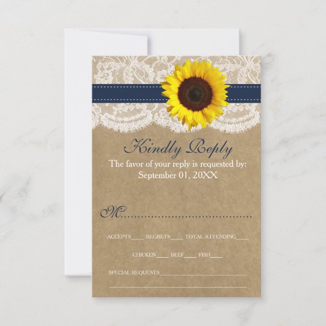 Die rustikale Kraft Sonnenblumen-Hochzeitssammlung RSVP Karte (Vorderseite)