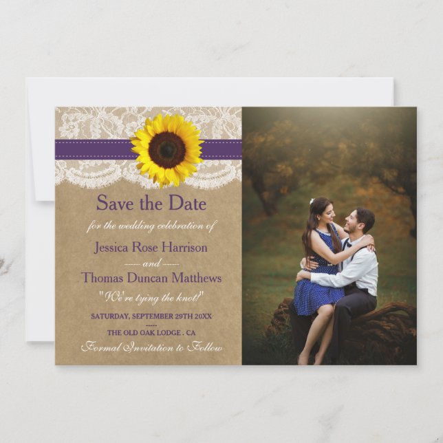 Die rustikale Kraft Sonnenblumen-Hochzeitssammlung Save The Date (Vorderseite)