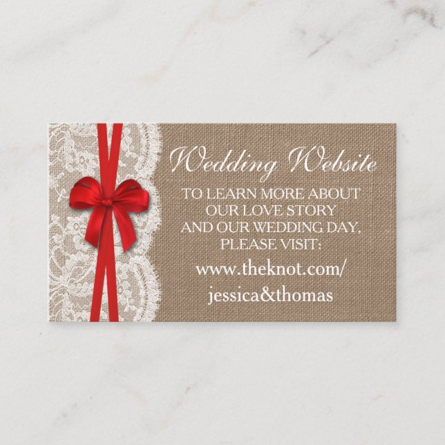 Die rustikale Red Bow Wedding Collection Website C Begleitkarte (Vorderseite)