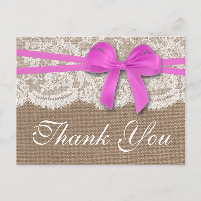 Die rustikale rosa Bow-Hochzeitskollektion Postkarte (Vorderseite)