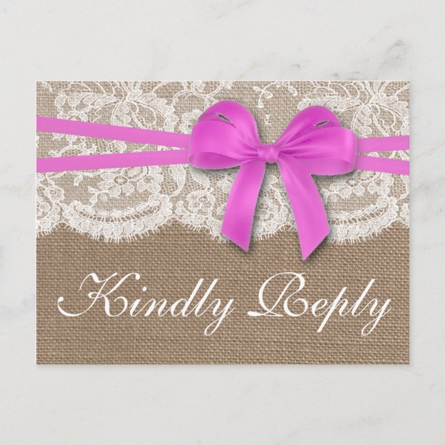 Die rustikale rosa Bow Wedding Collection UAWG Einladungspostkarte (Vorderseite)