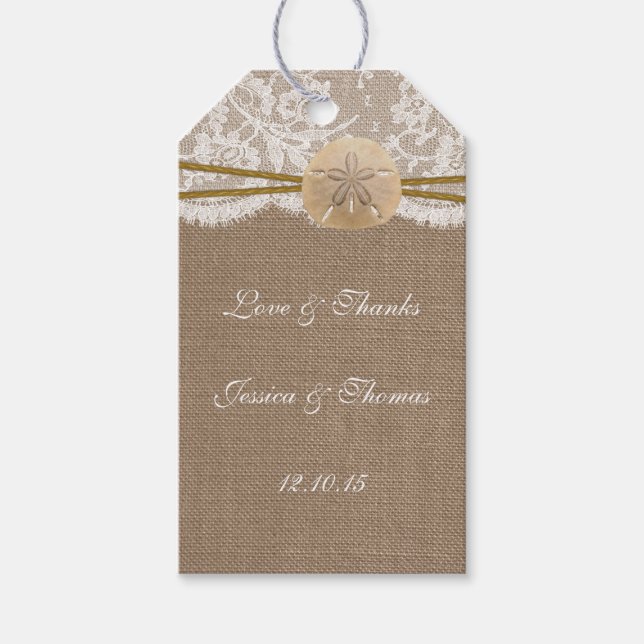 Die rustikale Sand Dollar Beach Hochzeitskollektio Geschenkanhänger (Vorderseite)