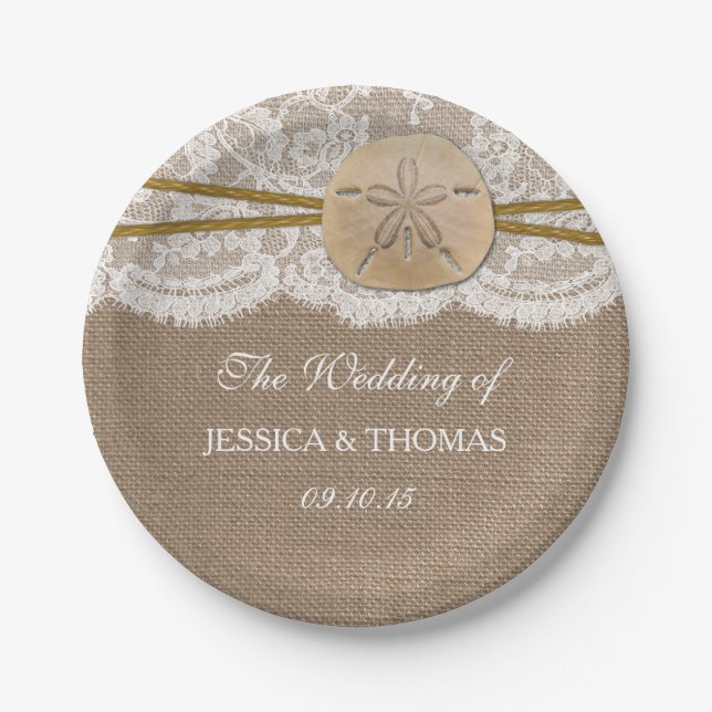 Die rustikale Sand Dollar Beach Hochzeitskollektio Pappteller (Vorderseite)