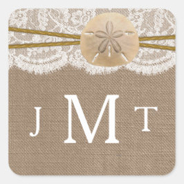 Die rustikale Sand Dollar Beach Hochzeitskollektio Quadratischer Aufkleber
