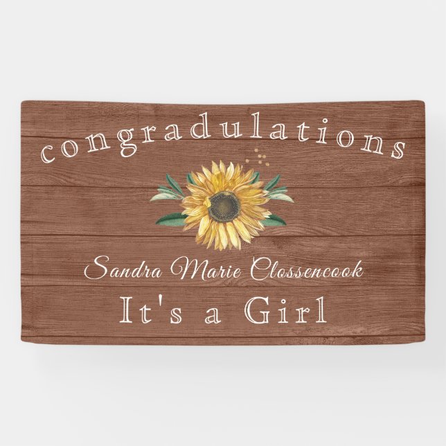 Die rustikale Sonnenblume ist eine Girl Brown Wood Banner (Horizontal)