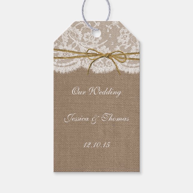 Die rustikale Twine Bow Wedding Collection Geschenkanhänger (Vorderseite)
