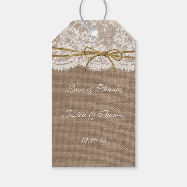 Die rustikale Twine Bow Wedding Collection Geschenkanhänger (Vorderseite)