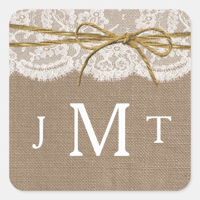 Die rustikale Twine Bow Wedding Collection Quadratischer Aufkleber (Vorderseite)