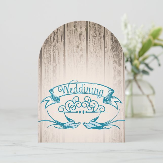 Die Rustikale Vintage Liebesvogel Hochzeit Einladung (Stehend Vorderseite)