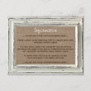 Die rustikale White Frame & Burlap Wedding Collect Begleitkarte