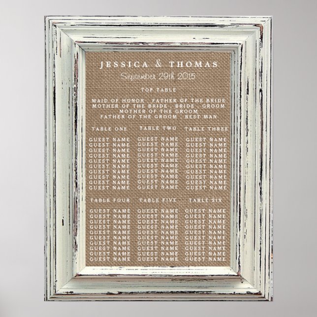 Die rustikale White Frame & Burlap Wedding Collect Poster (Vorne)