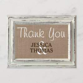 Die rustikale White Frame & Burlap Wedding Collect Postkarte