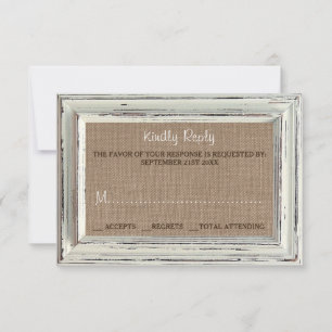 Die rustikale White Frame & Burlap Wedding Collect RSVP Karte