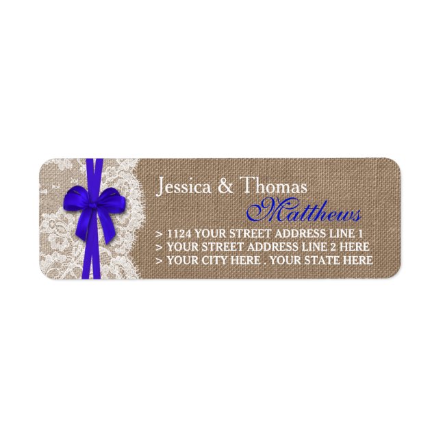 Die rustikalen Blue Bow Wedding Collection Labels (Vorne)