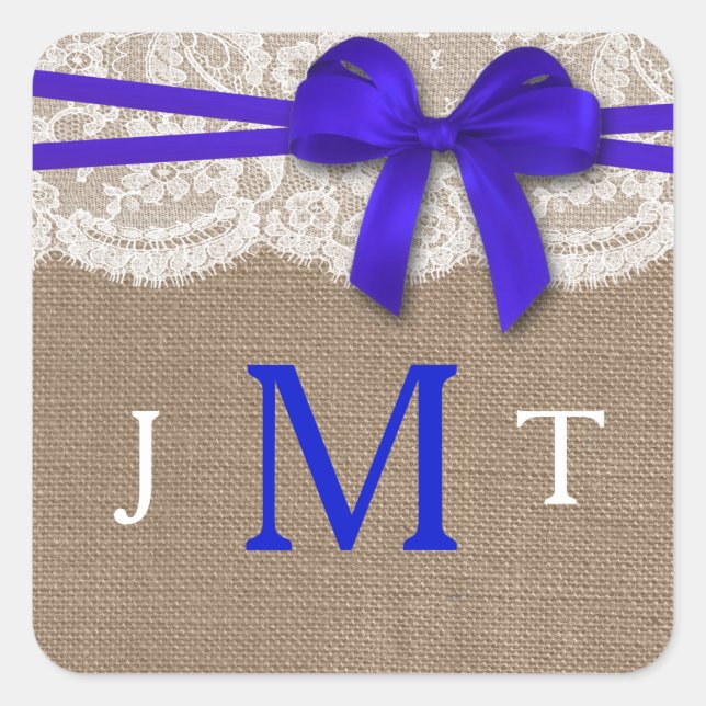 Die rustikalen Blue Bow Wedding Collection-Siegel Quadratischer Aufkleber (Vorderseite)