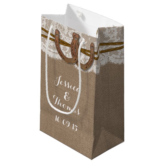 Die rustikalen Hufeisenbeutel Kleine Geschenktüte (Vorderseite Schrägansicht)