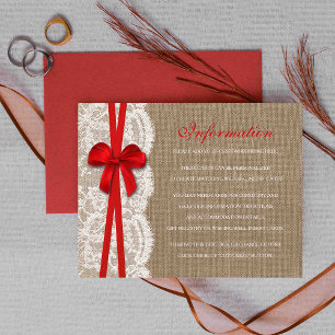 Die rustikalen Red Bow Wedding Collection Detailka Begleitkarte