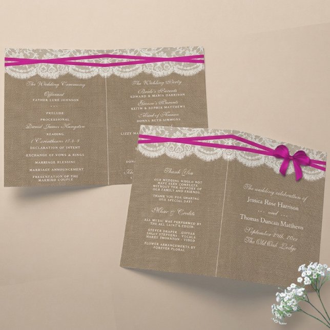 Die rustikalen rosa Bow-Hochzeitsprogramme (Von Creator hochgeladen)