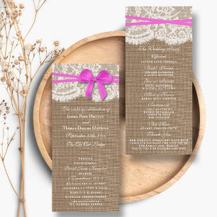 Die rustikalen rosa Bow-Hochzeitsprogramme Werbekarte