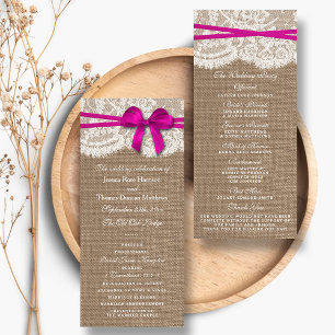 Die rustikalen rosa Bow-Hochzeitsprogramme Werbekarte