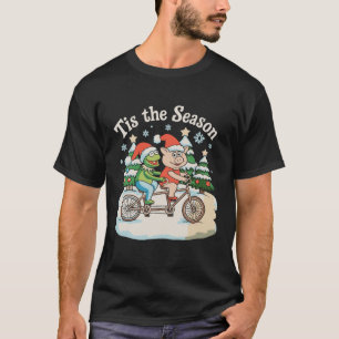 Die Saison Frosch Kröte Fahrrad Weihnachtsmann Wei T-Shirt