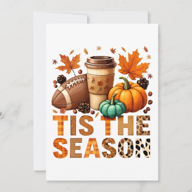 Die Saison Herbstzeit mit Football und Kaffee Einladung (Vorderseite)