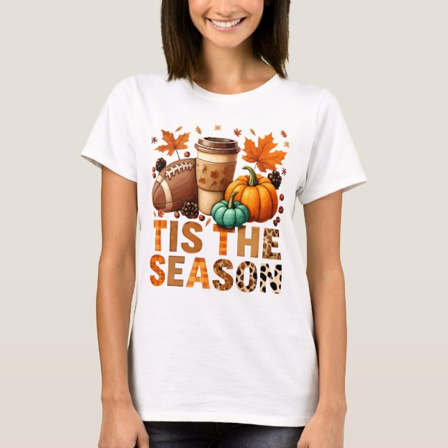 Die Saison Herbstzeit mit Football und Kaffee T-Shirt (Vorderseite)
