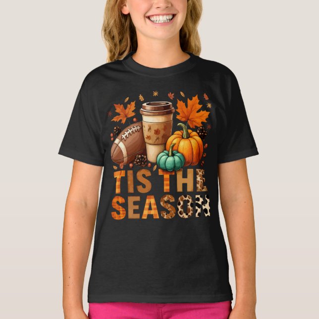 Die Saison Herbstzeit mit Football und Kaffee T-Shirt (Vorderseite)