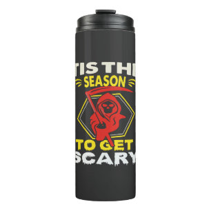Die Saison ist gruselig Sensenmann Halloween Thermosbecher