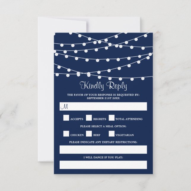 Die Saitenleuchten an der Blue Wedding Collection RSVP Karte (Vorderseite)