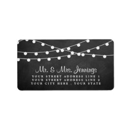 Die Saitenleuchten auf der Chalkboard-Hochzeitssam Adressaufkleber