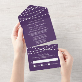 Die Saitenleuchten auf der Lila Hochzeitskollektio All In One Einladung