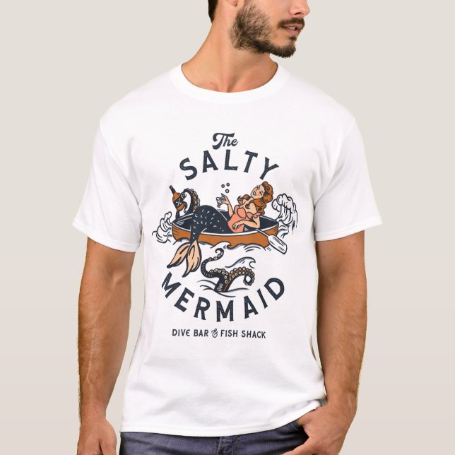 Die salzige Meerjungfrau Bar Fisch-Hütte Cool Retr T-Shirt (Vorderseite)