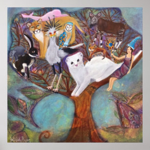 Die Sammler-Tiere im Baum Whimsical Art Poster