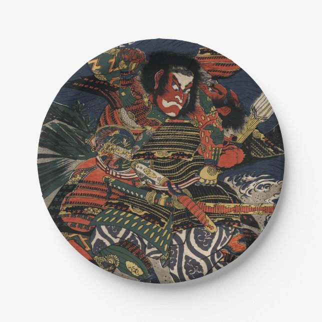 Die Samurai-Krieger Tadanori und Noritsune Pappteller (Vorderseite)
