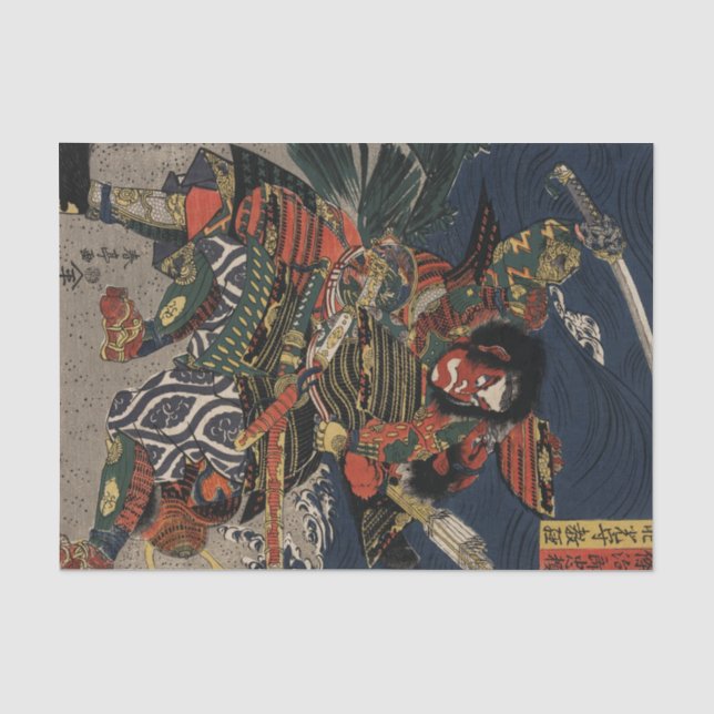 Die Samurai-Krieger Tadanori und Noritsune Seidenpapier (Vorderseite)