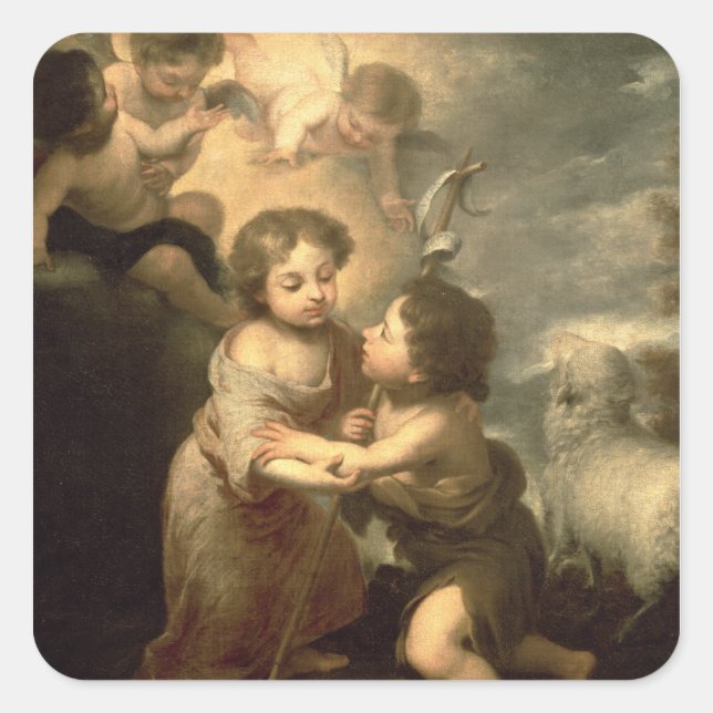 Die Säuglinge Christus und Johannes der Täufer Quadratischer Aufkleber (Vorderseite)