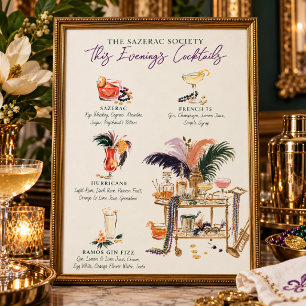 Die Sazerac Society Mardi Gras Cocktail-Karte Poster
