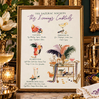 Die Sazerac Society Mardi Gras Cocktail-Karte Poster