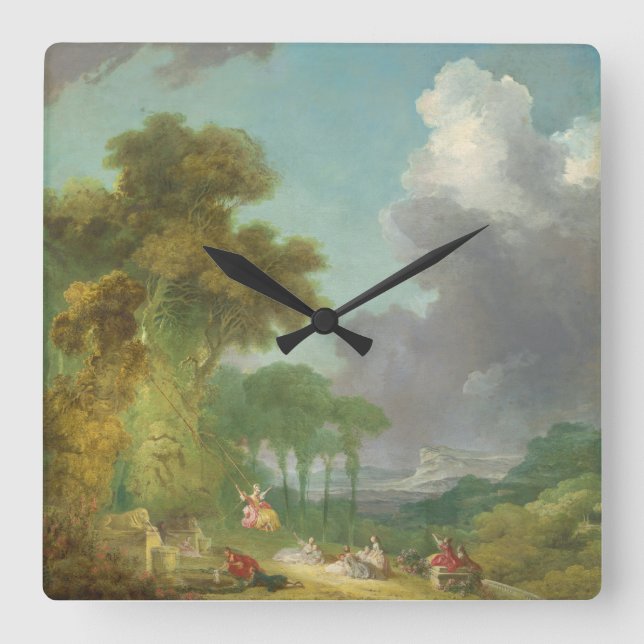 Die Schaukel von Jean-Honore Fragonard Quadratische Wanduhr (Vorderseite)